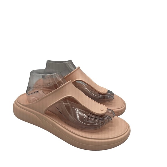 NEW STUART WEITZMAN Womens Pink Stuflex Round Toe Wedge Slip On Thong Sandals - Picture 1 of 5
